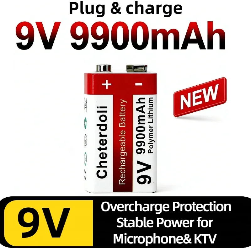 

9V 9900mAh Aleaivy Rechargeable Battery – USB Port & Overcharge Protection Stable Power for Microphone and KTV (1-10 Pcs )