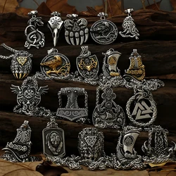 Vikings Jewelry Stainless Steel Deer Crow Bear Dragon Multi-Style Shield Band Rune Necklace Pendant Men's Gift Factory Wholesale