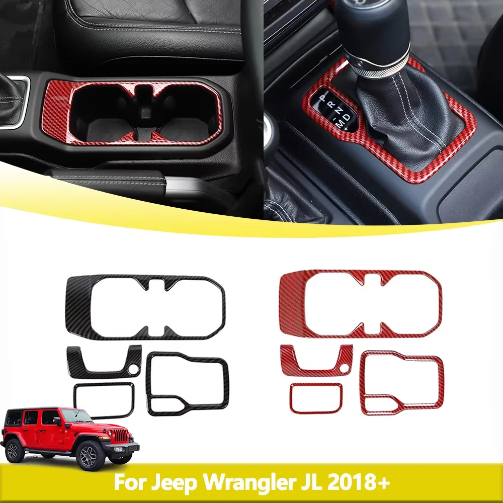 

4WD панель переключения передач, передний держатель для чашки, подлокотник, отделка замочной скважины для Jeep Wrangler JL Gladiator JT 2018-2024, внутренние молдинги