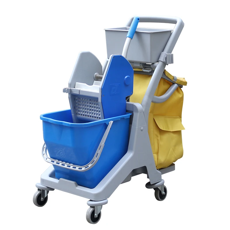 Professional Small Color Coded Blue Plastic Industrial Janitor Mop Bucket Trolley With Wringer In Housekeeping