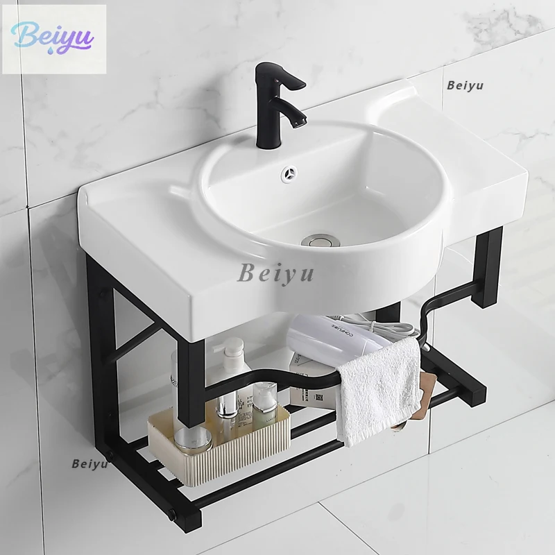 

Ceramic wash basin Small bathroom Wall-mounted washbasin Balcony Simple stainless steel bracket Wash basin Waterproof