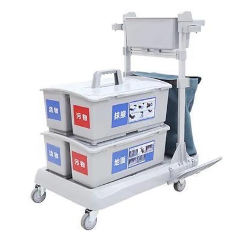 

R223 smart flat push system cleaning truck with 1 garbage bag, including 2 labeled double-compartment buckets