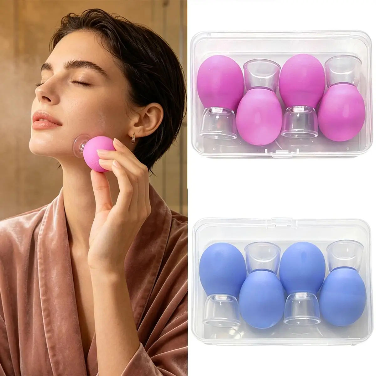 4Pcs Facial Cupping Set Vacuum Suction Massage Cup Anti Aging Lifting Tool Skin Care Kit for Home Spa Salon Workplace Travel