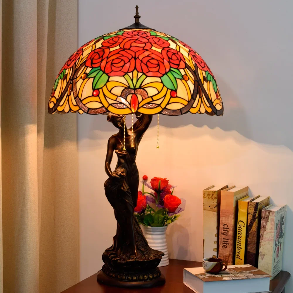 European retro creative rose decoration European Tiffany stained glass retro living room beauty large