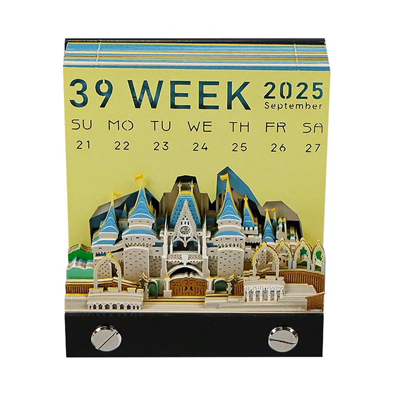 Calendário de Mesa com Luzes LED, 3D Arte Calendário Papel, Memo Pad Criativo, Notas DIY, Notepad, 2025