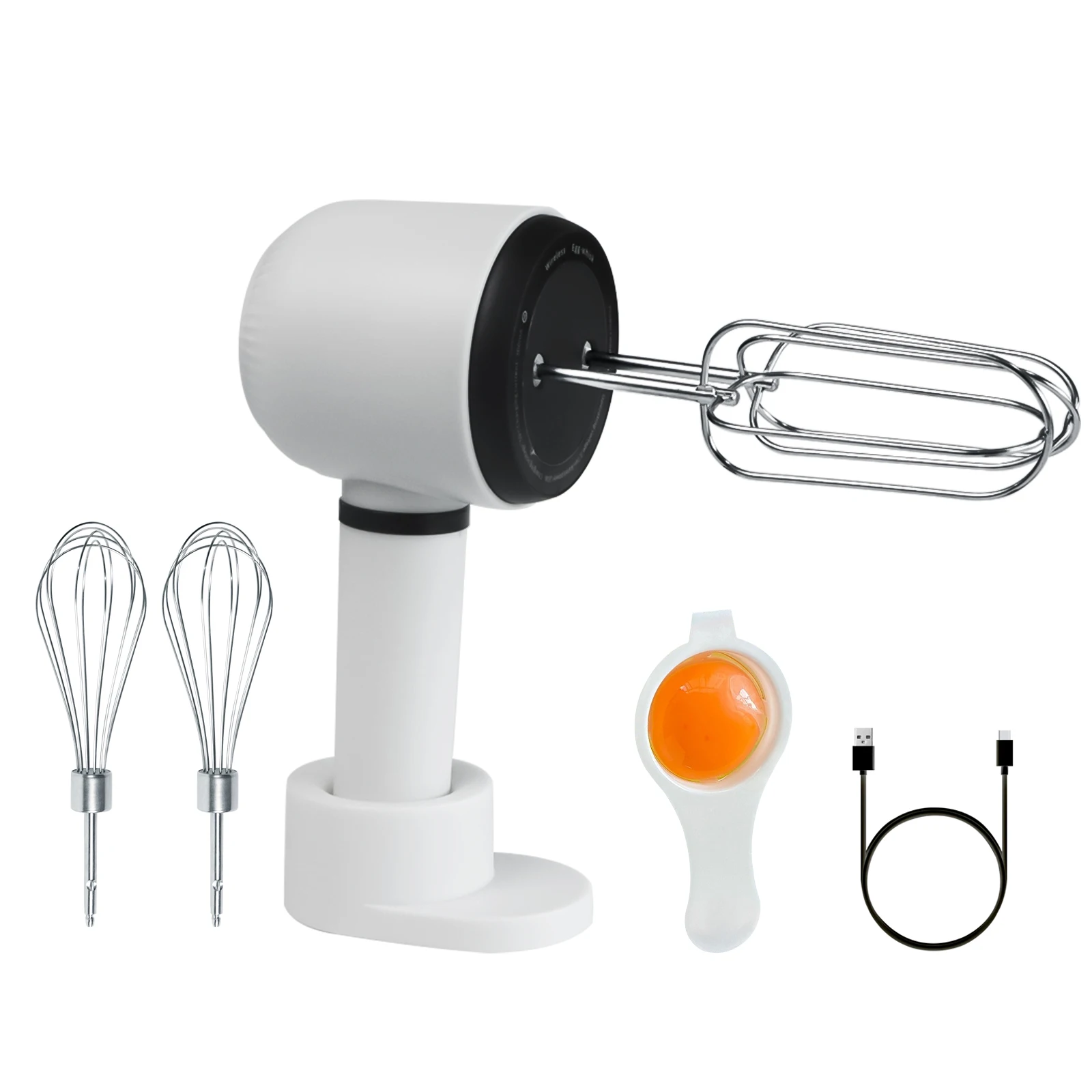 

HAIZHIHUI Wireless Hand Mixer,USB Rechargeable Handheld 3 Gears WhiteElectric Blender 3 Gears,White two-stick