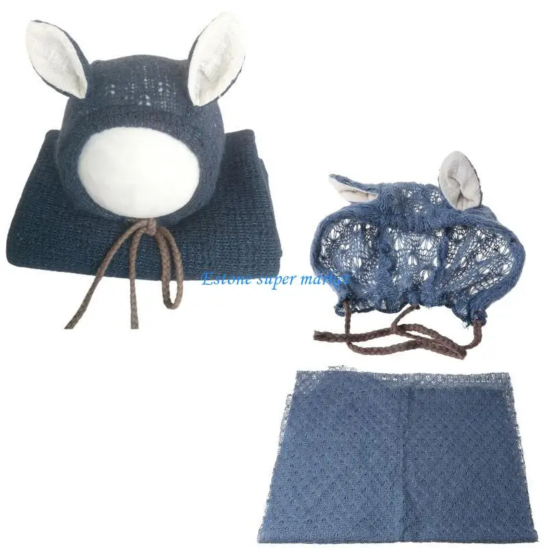 090B الوليد محبوك تمتد التفاف طقم قبعات الكروشيه بطانية بونيه الطفل التصوير الدعائم الرضع صور اطلاق النار الملحقات #1