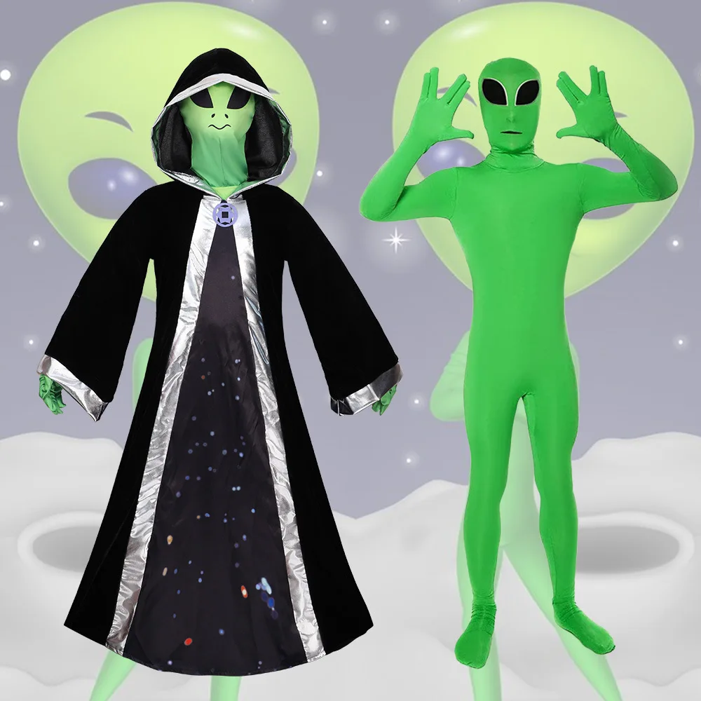 

Новый карнавальный костюм Fiesta на Хэллоуин, костюм для косплея, боди, зеленый плащ с изображением инопланетянина, зеленый