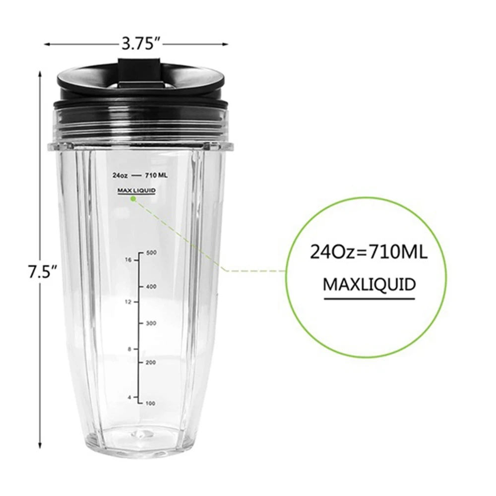 Frullatore di ricambio A69X per tazze Nutri Ninja da 24 Oz BL480/BL640 /BL680 Nutri Blender Auto IQ Series con coperchio sigillante e spazzola da 1 pezzo