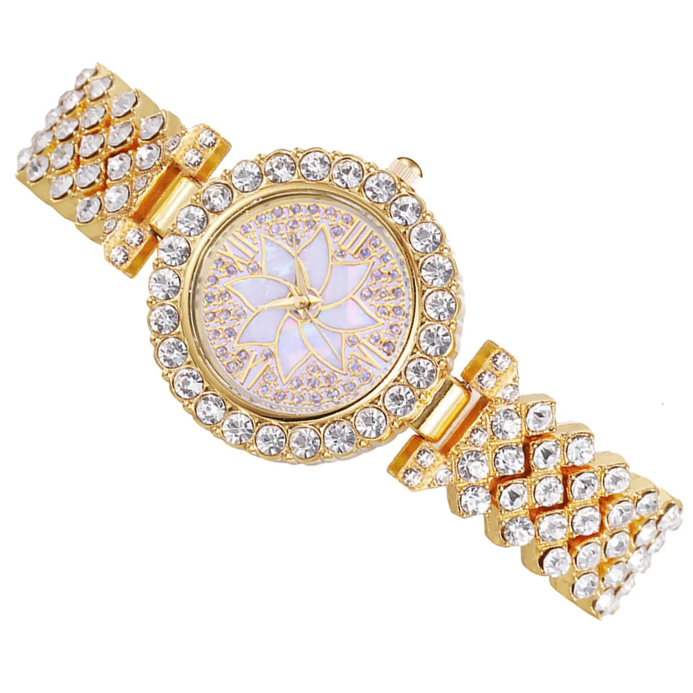 Exquisite Rhinestone Embellished Women Wrist Watch Elegant Shiny Alloy Strap Quartz Watch for Daily Wear Party Gift Light Weight