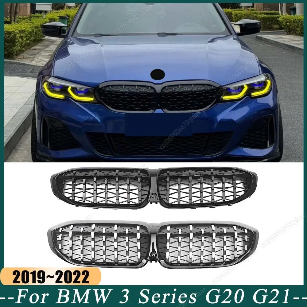 

Front Bumper Hood Kidney Grill Racing Grilles Replacement Black Diamond Meteor Style For BMW G20 G21 2019-2022 Pre-LCI Body Kits