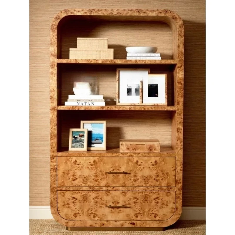 

French medieval solid wood tree tumor pattern shelf living room bookshelf art decorative cabinet villa furniture