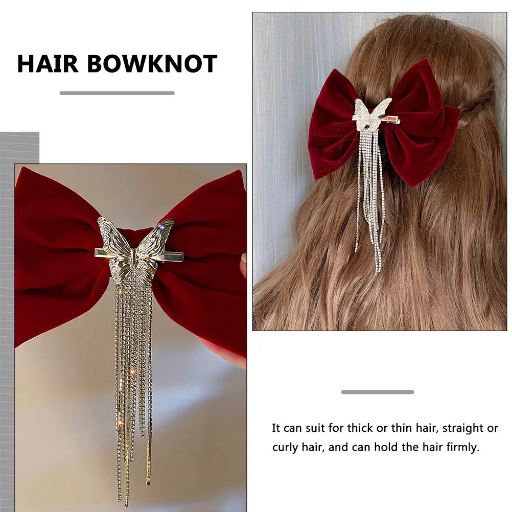 Fashion Bowknot Hair Clip Rhinestone Tassel Barrette Elegant Appearance for Women Highlight Your Style in Crowds