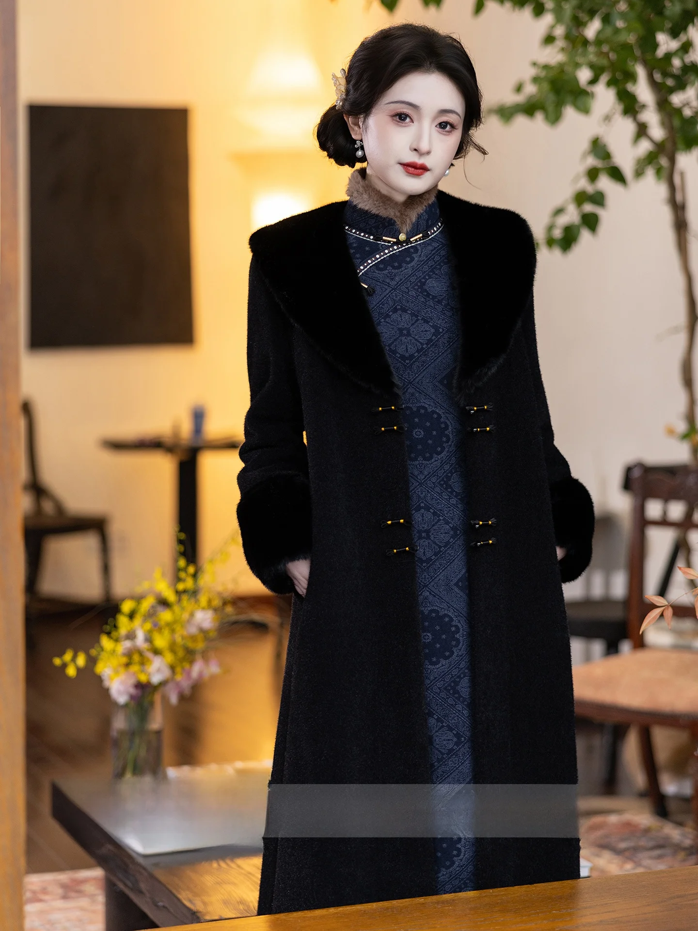 

Bla Mink Jaet Sle Coat Thiened New Chinese Sle Dr Winter Faion Women's Outerwear Ele Classy