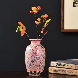 Chinese Classical Ceramic Enamel Colored Pink Vase, Living Room, Bedroom, Office Shelf, Flower Arrangement, Decorative, New, 1Pc