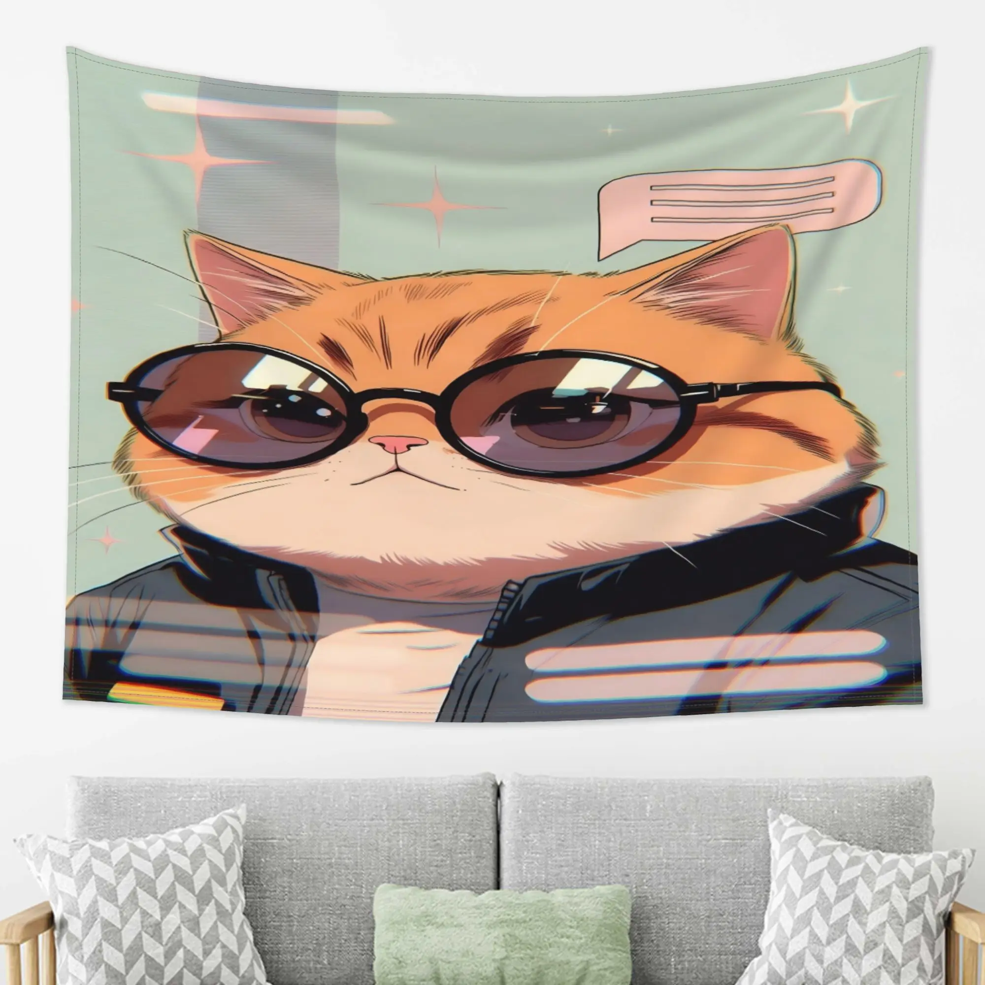 Cat-Eye Glasses Inspirational Print Tapestry All Season Fabric Wall Hanging Decor Indoor Outdoor Photo Prop For Wedding Birthday