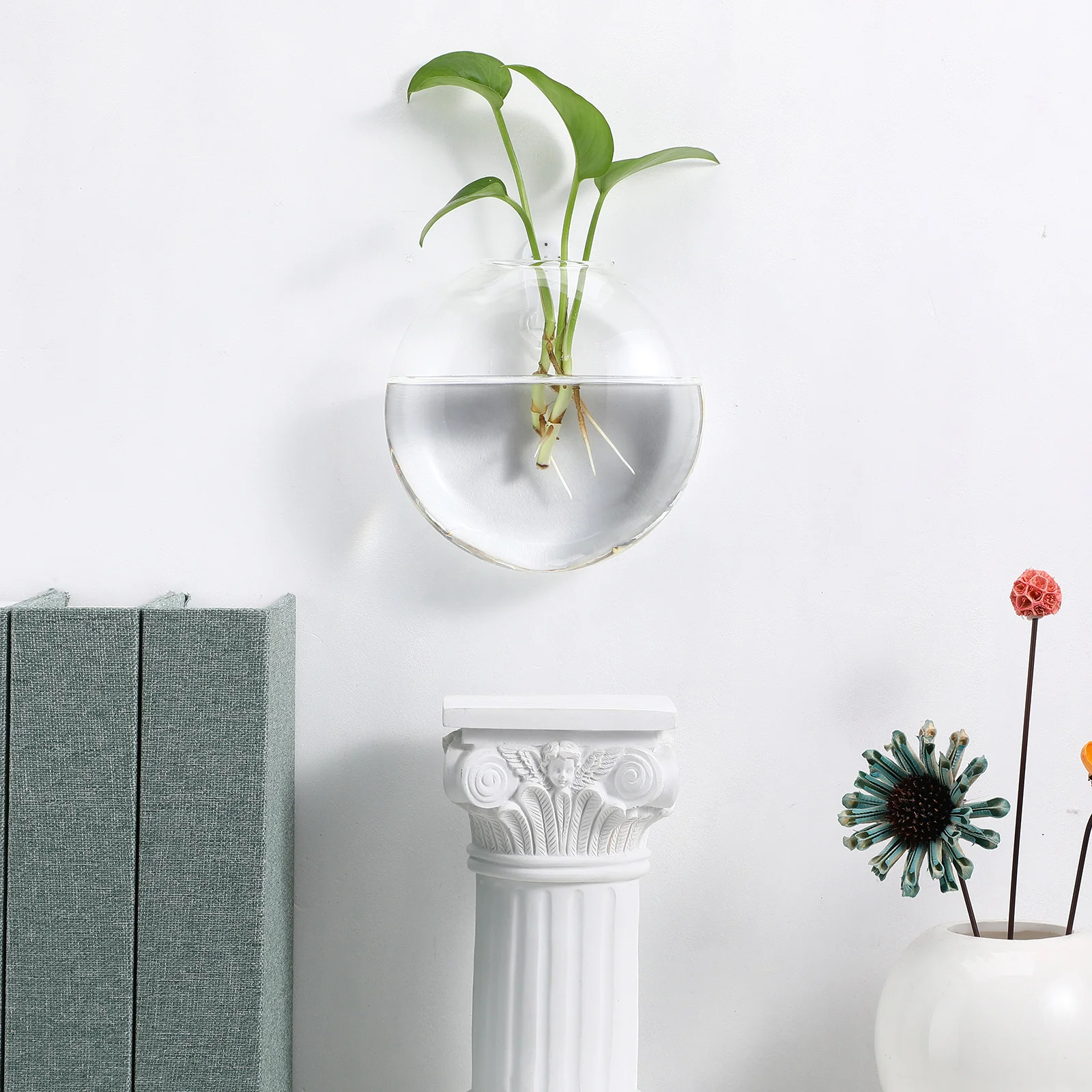 

4Pcs Wall Mounted Glass Vase Set Clear Hanging Flower Vases for Home Decor Living Room Bedroom Office Space-Saving Plant Display