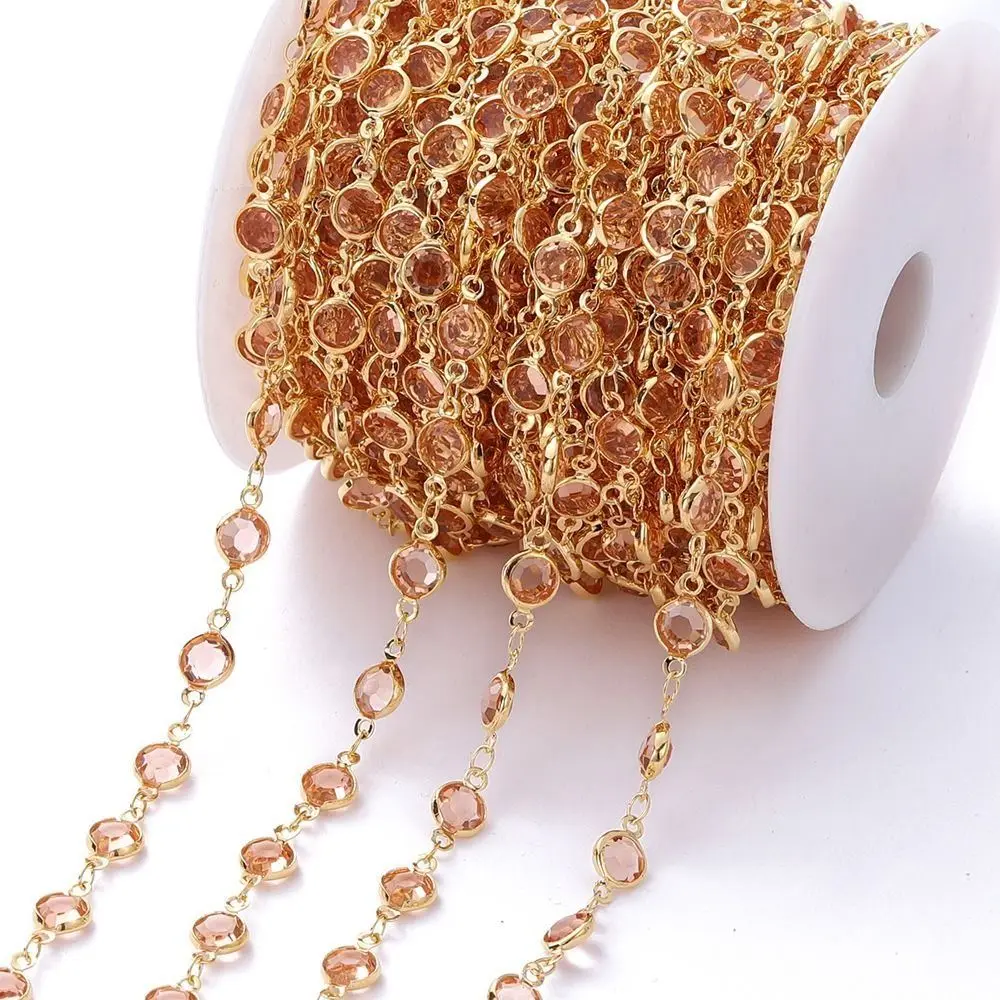 Patchwork Crystal Beaded Chain 2Meters Embedded Zircon Gold Glass Bead Accessories Bracelet Colorful DIY Jewelry Beads Chain