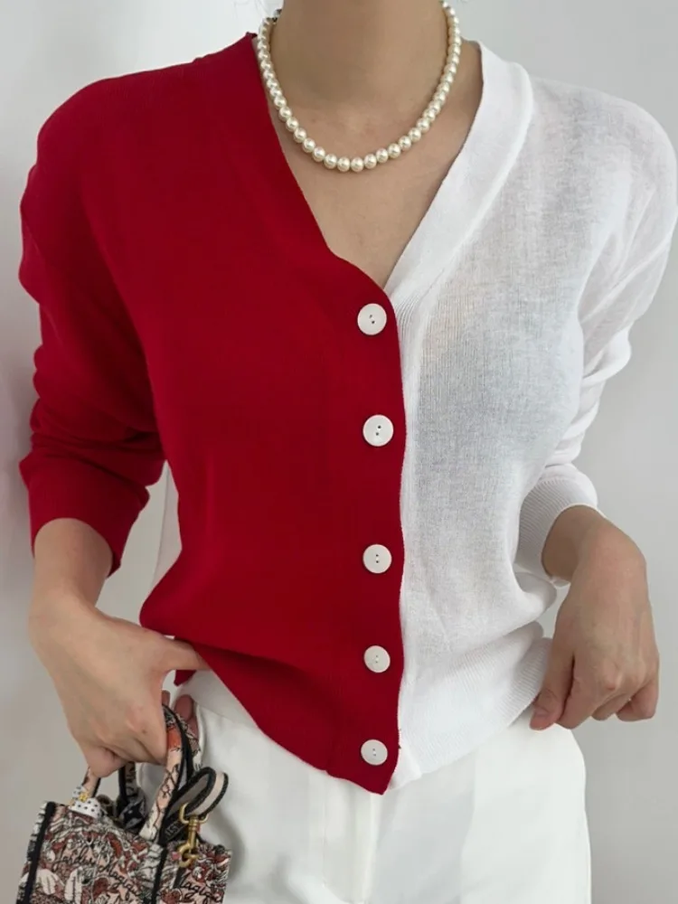 Top de verão de malha leve para mulheres e com ar condicionado protetor solar design com decote em v manga curta estil...