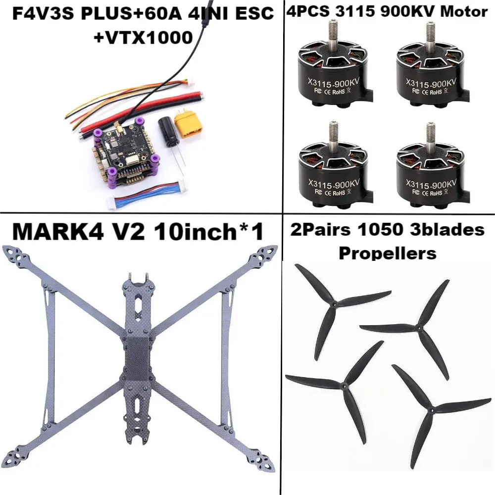 Mark4 v2 10 polegadas f4v3s/f4v3s plus controle de vôo 45/60a 4 mini esc rack drone fpv fibra carbono fotovoltaico corrida drone quadcopter freestyle