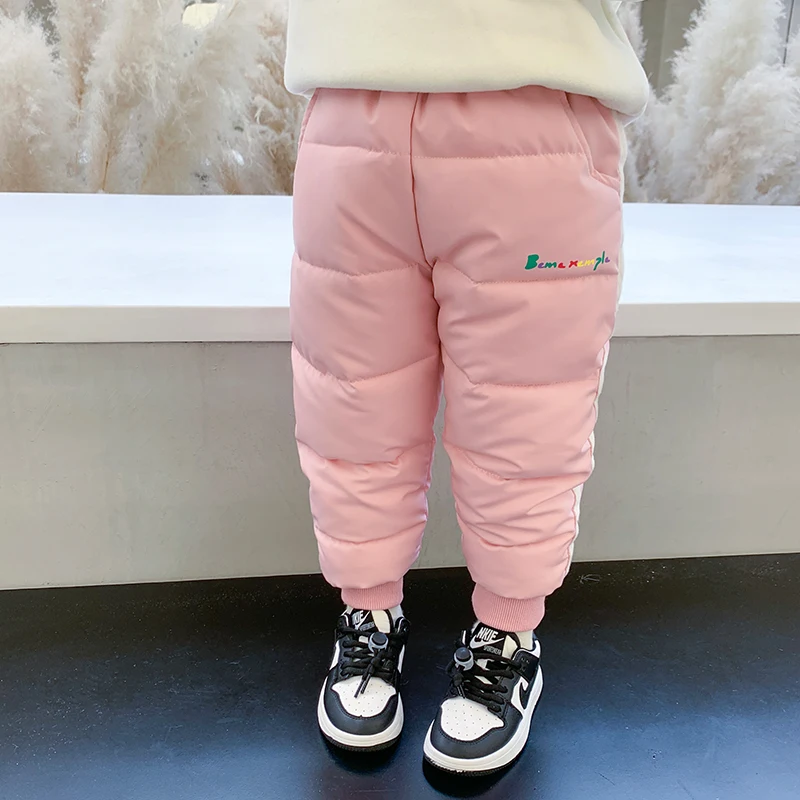 

Sweet Girls Windbreak Cotton Trousers Solid Color Children's Thickened Warm Pants for Kids Girls Boys Plush Padded Loose Pants