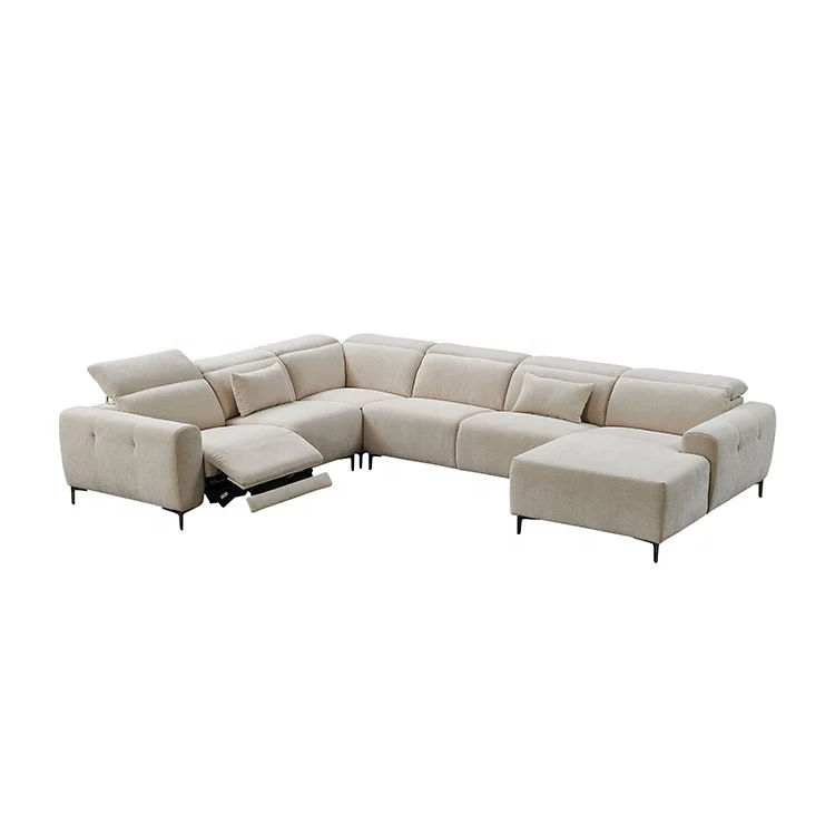Living Room Furniture Cream Custom Power Sofa Recliner Set Velvet Couch Curved Electric Mechanism Functional Sofa Recliner