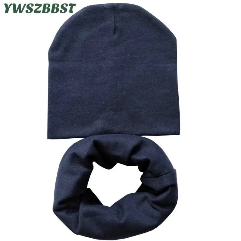 4-12Y Solid Color Cotton Children Hat Scarf Set Unisex Women Men Hat Scarf Autumn Winter Boys Girls Beanies Cap