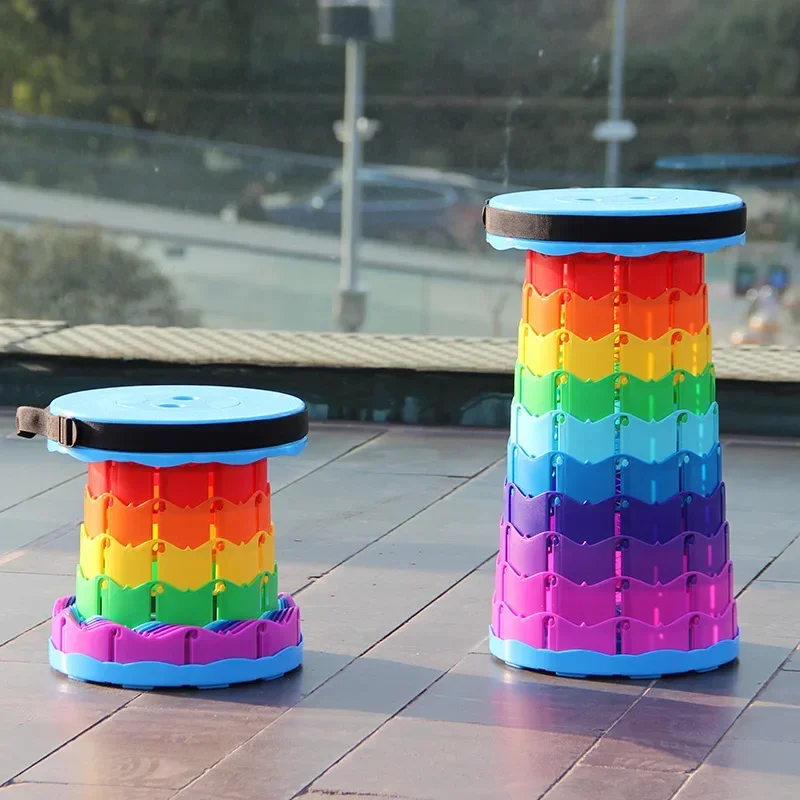 

Folding Telescopic Storage Stool, Outdoor Travel Folding Stool, Adjustable Plastic Fishing Stool, Rainbow Telescopic