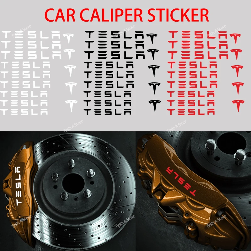 9PCS Car Brake Caliper Sticker Heat Resistant Decal Decoration PVC Sticker Decal Auto Accessories For Tesla Model 3 X S Y P100D