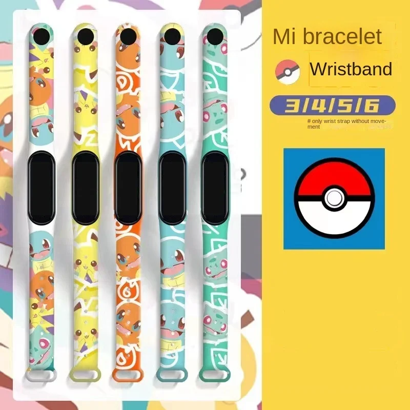 Pokemon Pikachu Strap for Xiaomi MI Band 7 6 5 4 3 Replacement Strap Cartoon Anime Smart Watch Silicone Wristband Bracelet Gift