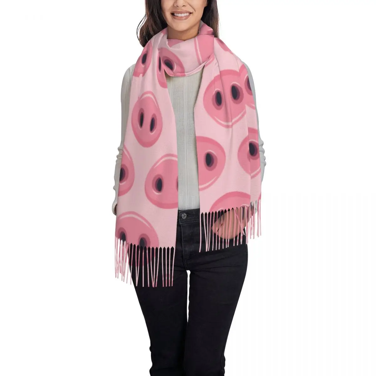 Kawaii Pigs Noses Scarfs for Women Cute Pink Pig Pashmina Shawl Wraps for Evening Dresses Large Warm Soft Scarves