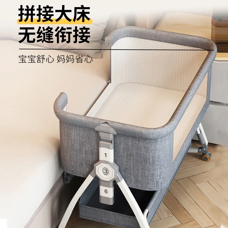 Foldable newborn crib splicing queen bed multi-function portable movable crib cradle 2023 new