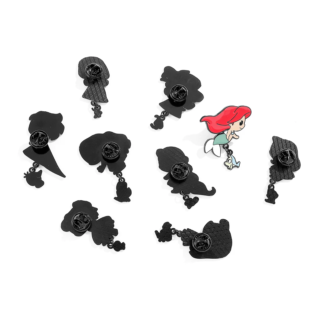 9 Pcs Creative Cartoon Animation BroochCute Q version Princess small chain  Enamel Pin Backpack Clothing Jewelry Metal Attachme