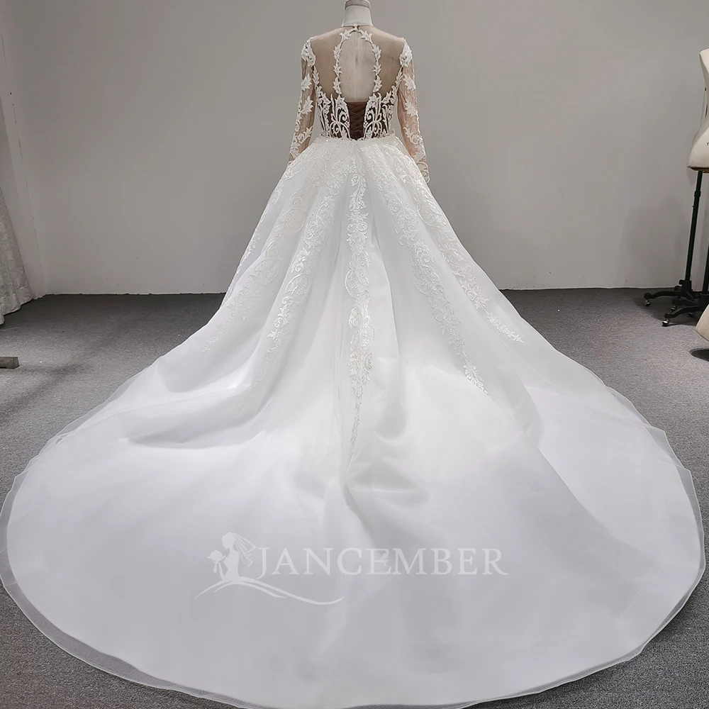 Brand New Full Sleeve Wedding Dresses Classic Organza Wedding Dress With Removable Train Shiny Wedding Dress Customized LSYY013