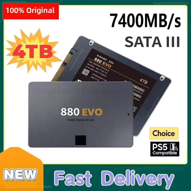 Original SSD 880 EVO 1TB 2TB 4TB Internal Solid State Drives Hard Disk SATA 3.0 MLC 2.5 Inches for Laptop Computer PC PS4 PS5