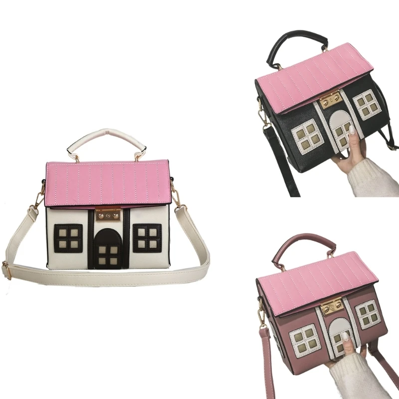 Women PU Leather Shoulder Bag Cartoon Handbag House Shaped Messengers Bag Girl Casual Crossbody Bag Shopping Dating Bag