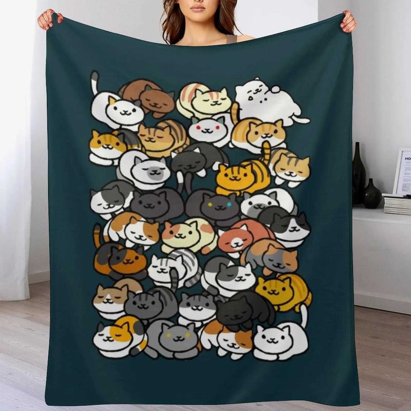 

Neko Atsume Sleepy Kitties Throw Blanket Decorative Throw Shaggy halloween Weighted Blankets