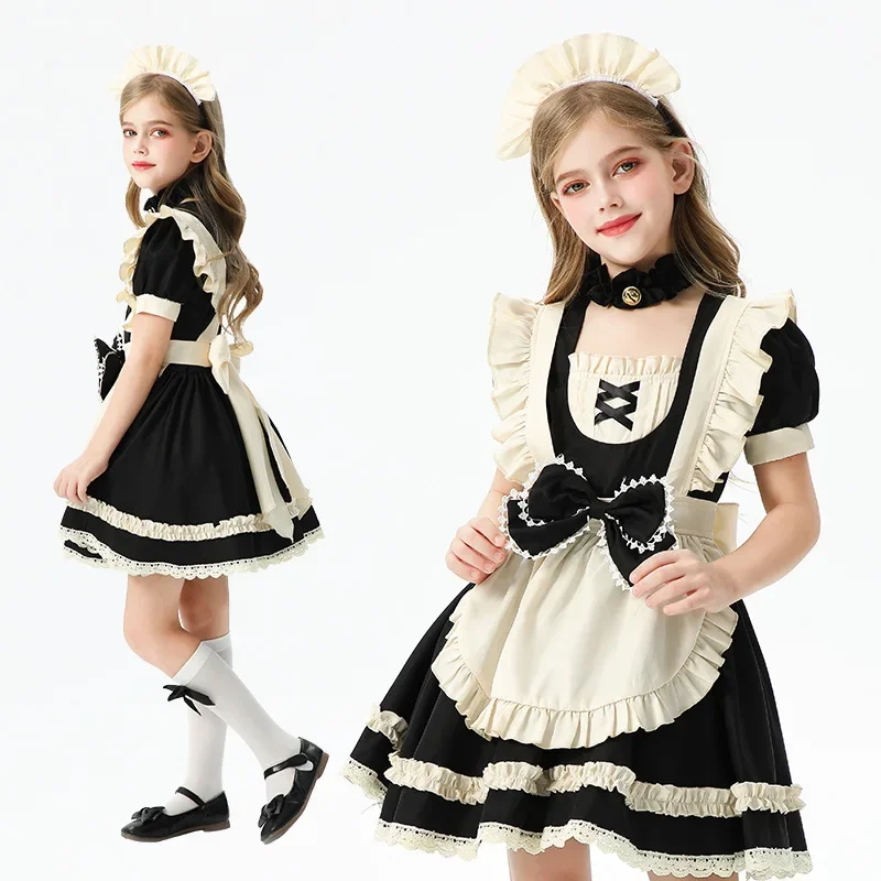 الفتيات خادمة الزي الأطفال لولي ريفي الفرنسية لوليتا فستان فساتين الأميرة مجموعات مرحلة أزياء مسرحية حفلة الهالوين