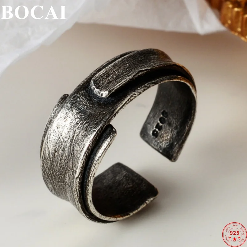 

BOCAI S925 Sterling Silver Rings for Women Men New Fashion Retro Creative Origami Personality Punk Jewelry Wholesale