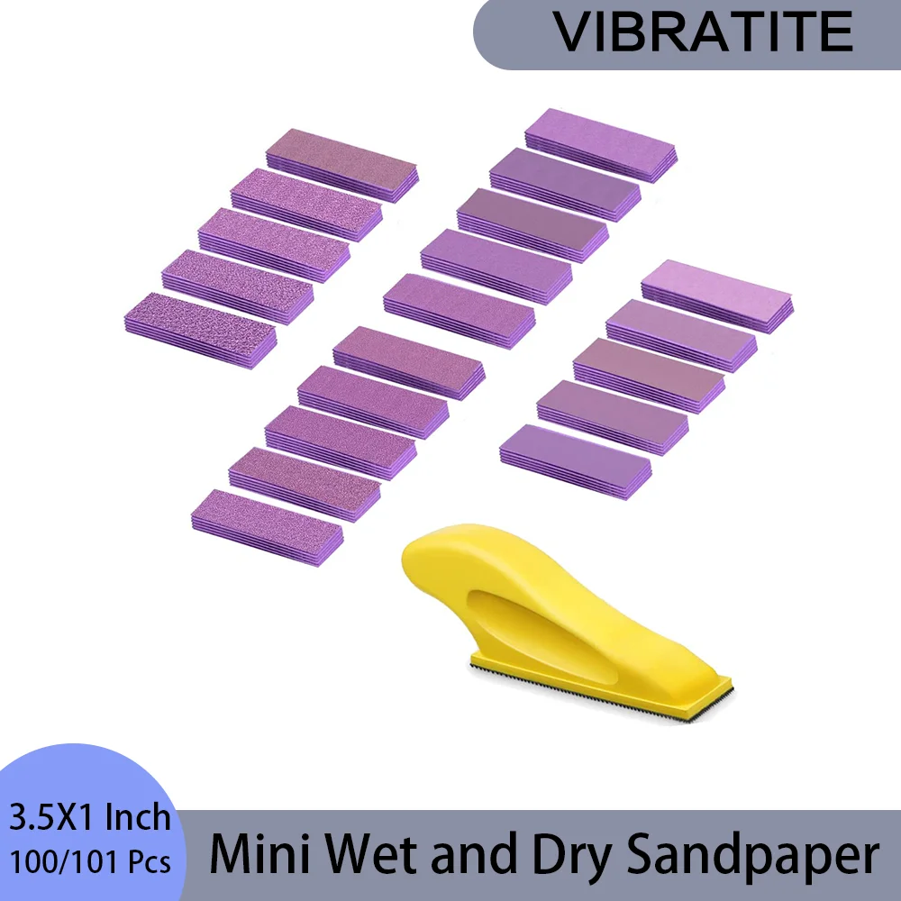 Detail Hand Sander Kit 3.5X1 Inch 100/101 Pcs Assorted 60 to 10000 Grit Hook & Loop Sandpaper for Polishing Metal Wood Projects