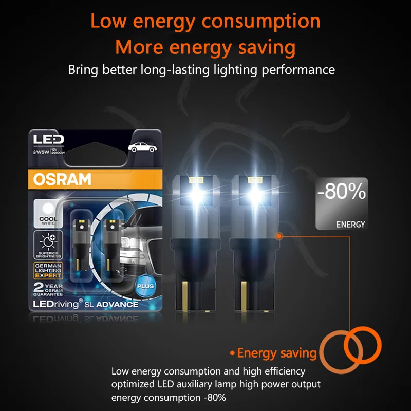 أوسرام LED T10 6000K W5W 194 LEDriving SL Advance 6000K أبيض سيارة القراءة لمبة الباب مصباح الضوء الداخلي 12 فولت 1.5 واط 2980CW 10 قطعة