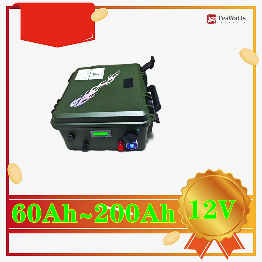

Литиевая батарея Teswatts LiFePo4 от 12 В, 60 Ач до 200 Ач с высококачественным зарядным устройством BMS + 10 А