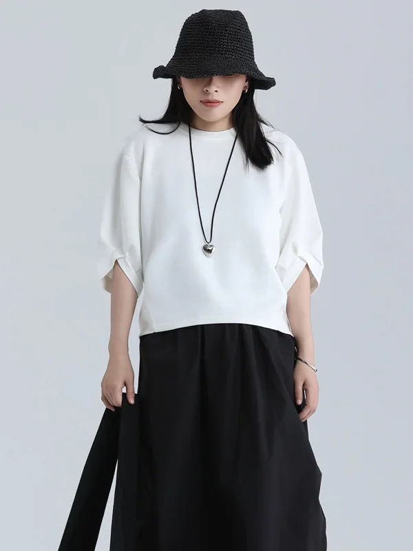 

Dark Style Splice Short Sleeve T-Shirt Women Summer White mid Sleeve Loose Fit Cotton round Neck Casual Top Design Sense