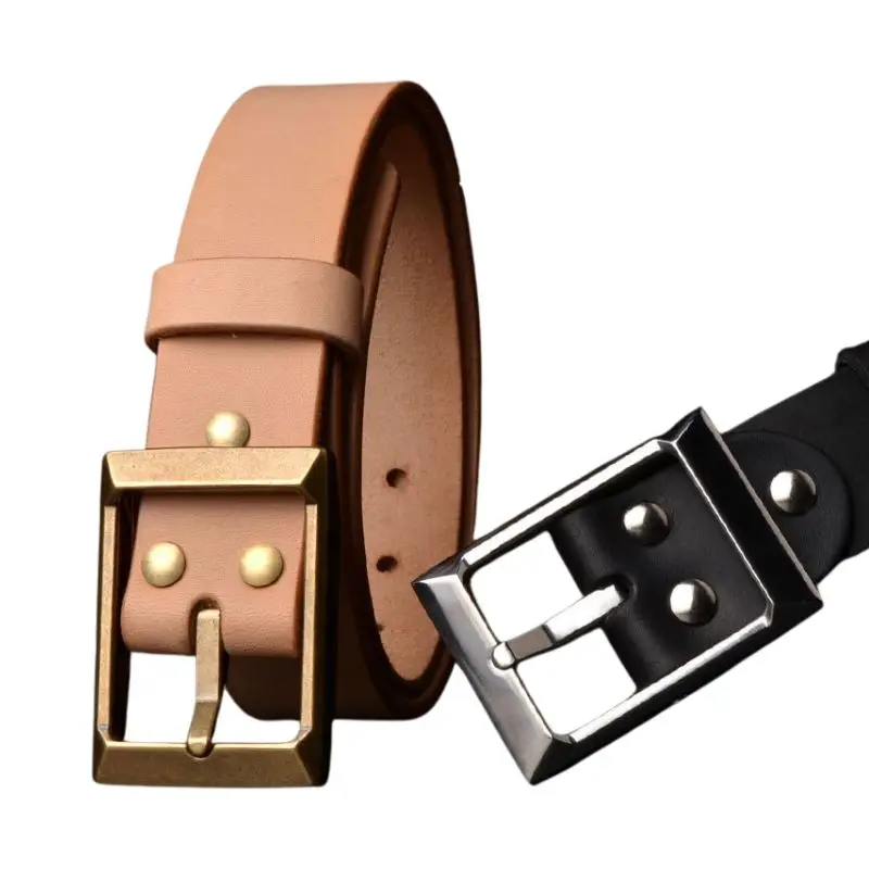 

5.0mm Thick Horween Leather Work Belt for Men – Brass Buckle, Full Grain Leather, Heavy Duty 38mm Width