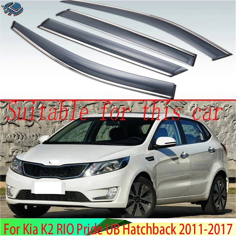 For Kia K2 RIO Pride UB Hatchback 2011-2017 Plastic Exterior Visor Vent Shades Window Sun Rain Guard Deflector 4pcs 2012 2013