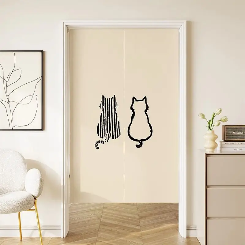 VIKAMA ins Wind-Stacked Bear Japanese-Style Half Curtain, Cartoon Bear Print Fabric Curtain, Privacy Divider, Home Decor