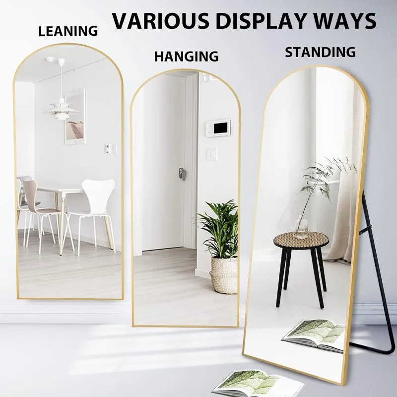 Arched Full Length Mirror with Stand Arch Floor Mirror Full Length Wall-Mounted for Living Room Bedroom Bathroom Aluminum