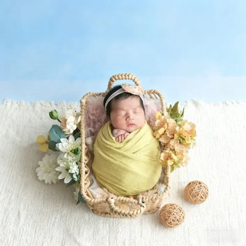 Round Sleeping Basket Rattan Newborn Photography Props Baby Bed Chair Essential Studio Photo Accessories Baby Photo Shoots