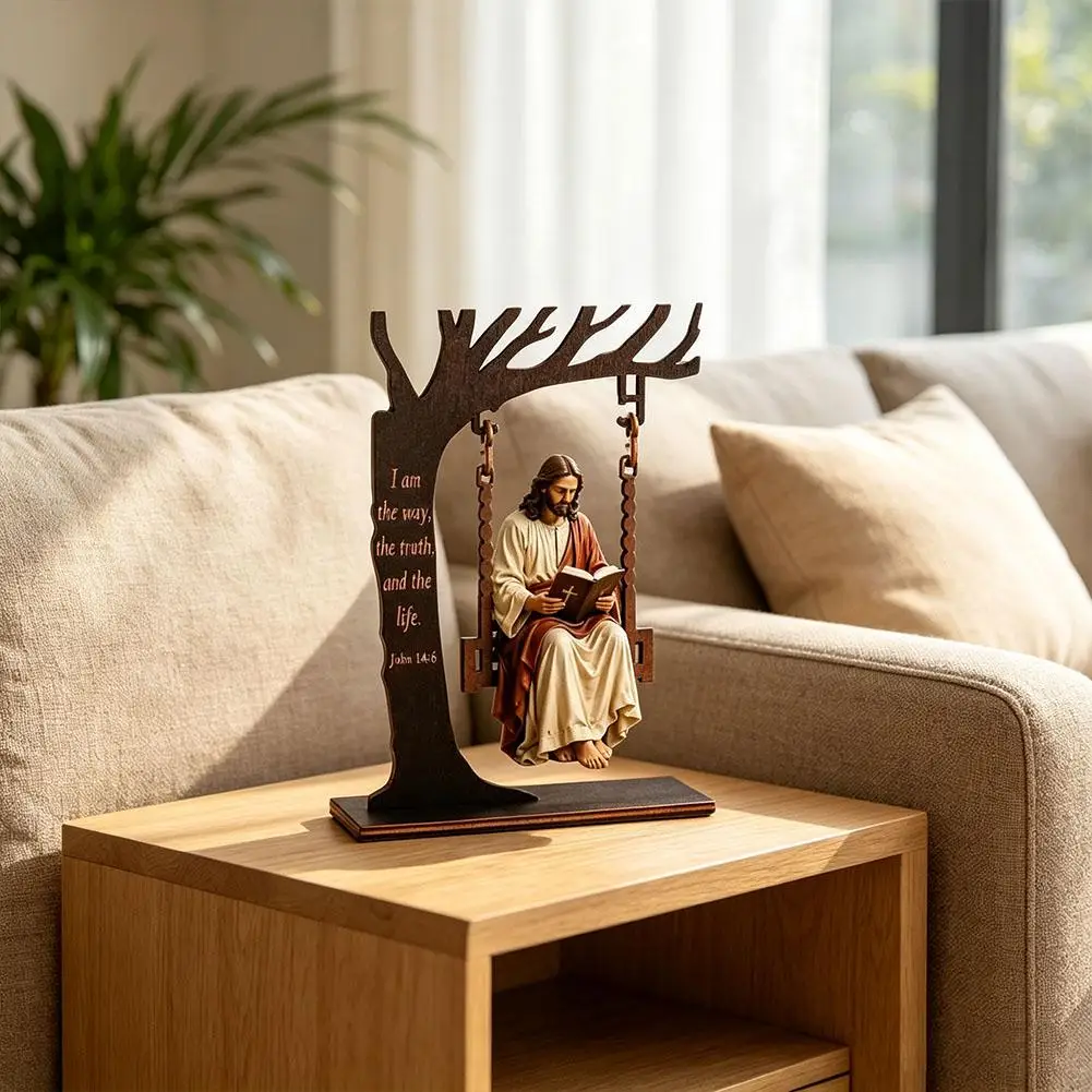 Christliche Jesus-Schaukel Tischdekoration Holzbaumrahmen Mit Bibelvers Religiöse Figur Glaubens-Heimdekoration Schreibtisch-Ornament – Detail 7