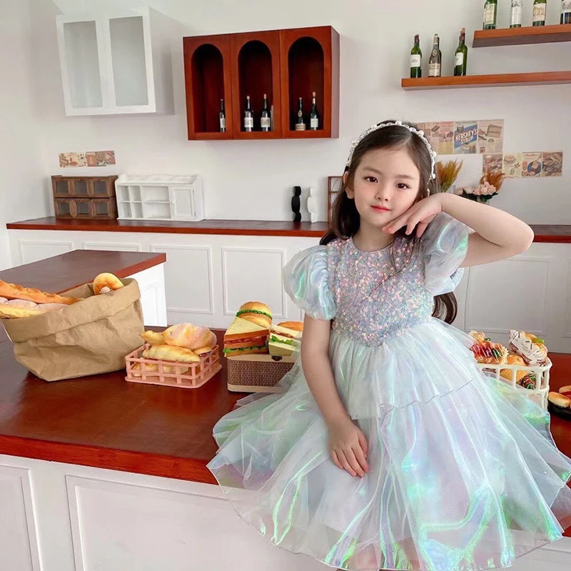 Girls Dress Fairy Tale Role Playing Summer New Mesh Fashion Little Princess Dress Christmas Birthday Gift 2-8 Years Kids Clothes